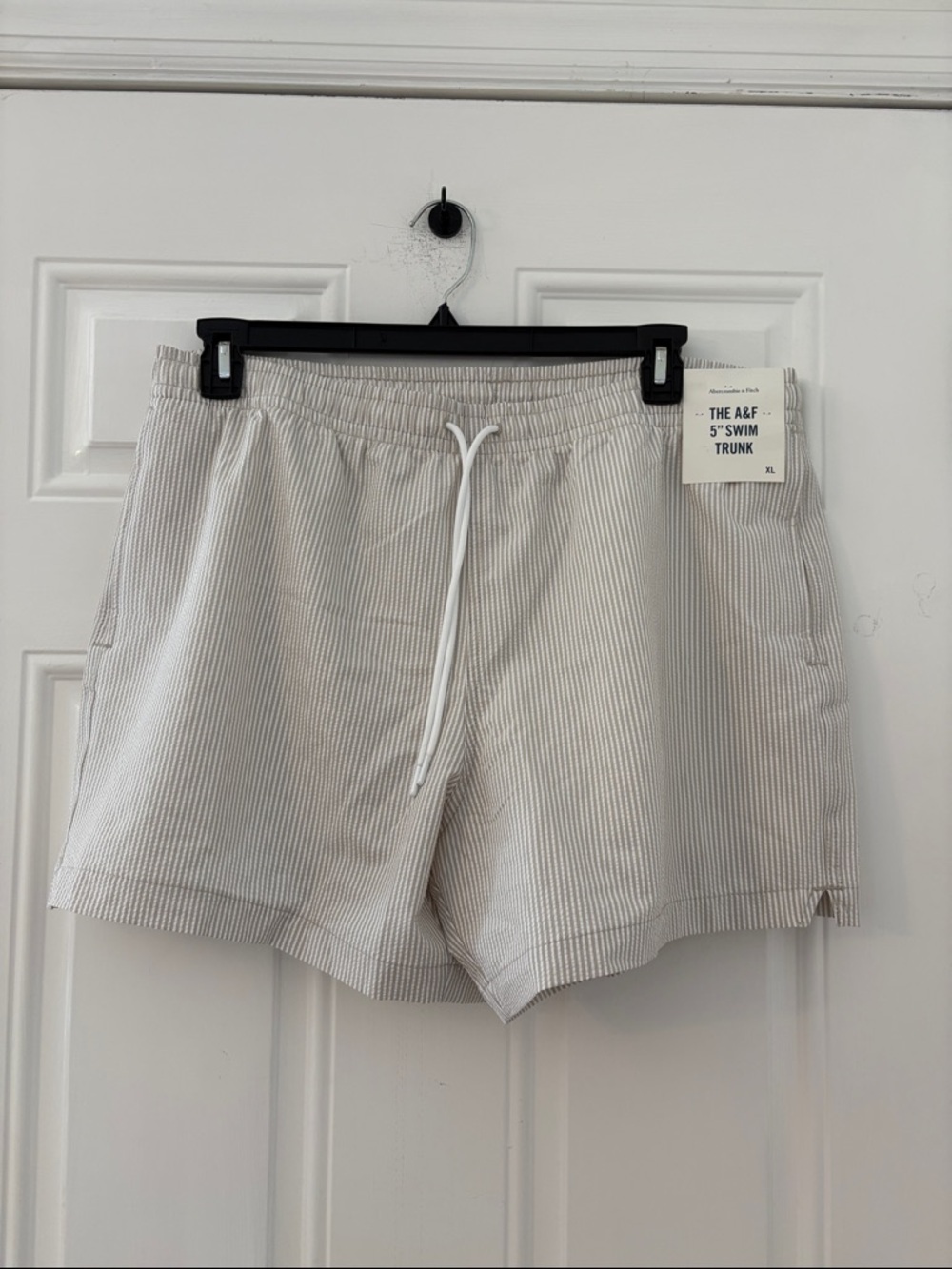 NWT ABERCROMBIE & FITCH Pull-On Seersucker Swim Trunk Relaxed 5" Stripe xl